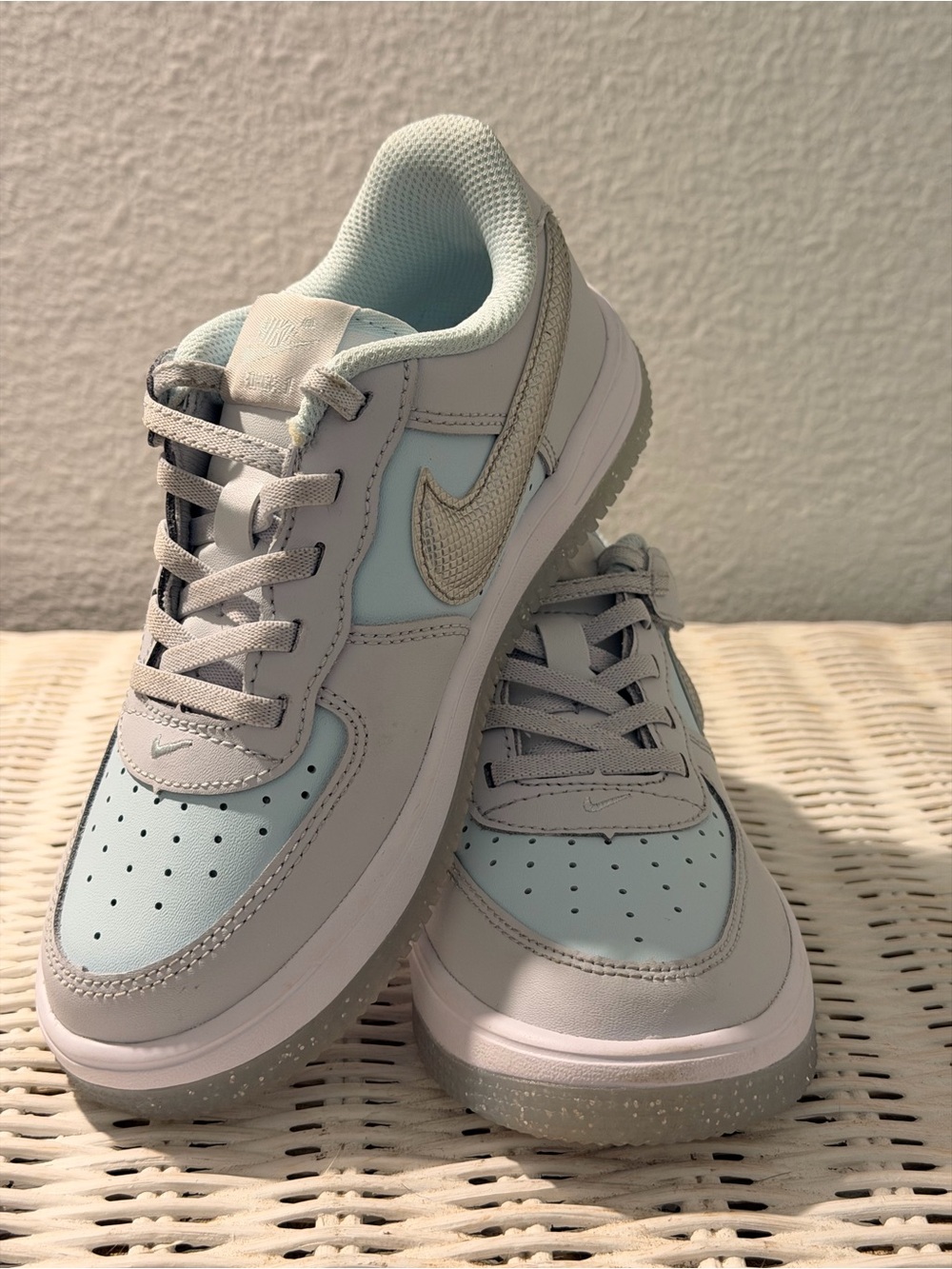 Nike Kids' Air Force One Light Blue with Glitter soles  & Gray Low-Top Sneakers